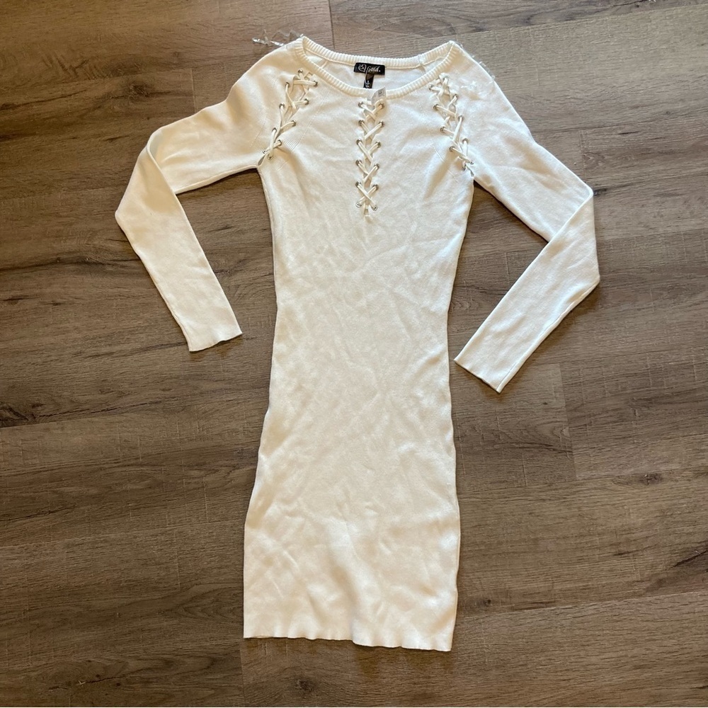 LA Gold Cream Ribbed Sweater Dress L NWT